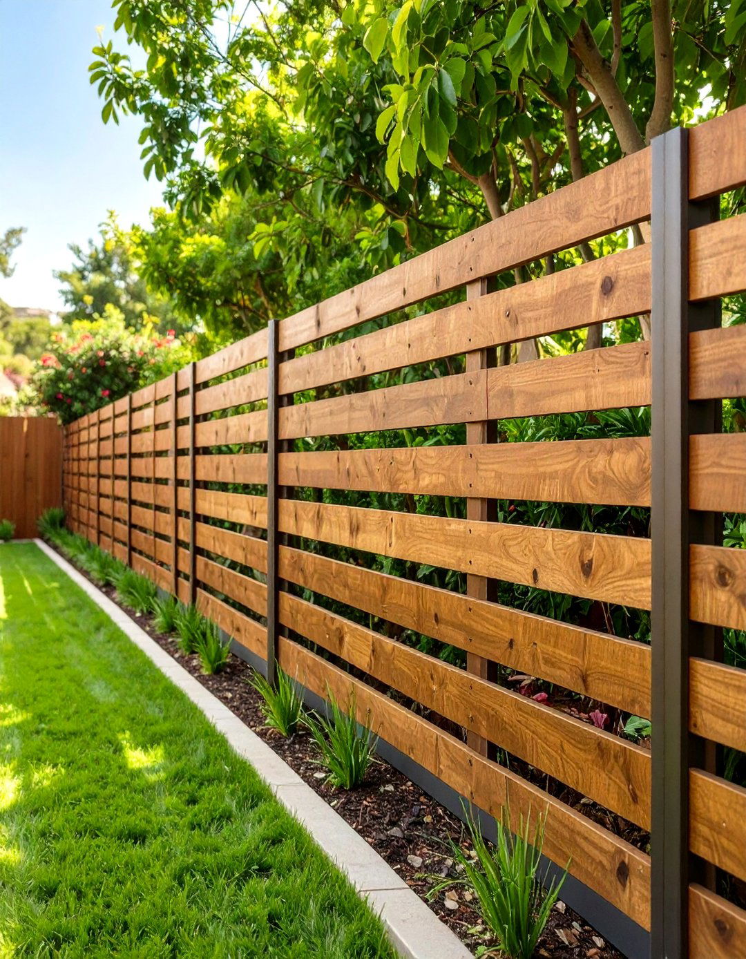 The Horizontal Slat Wood Fence with Gaps - 30 backyard privacy fence ideas