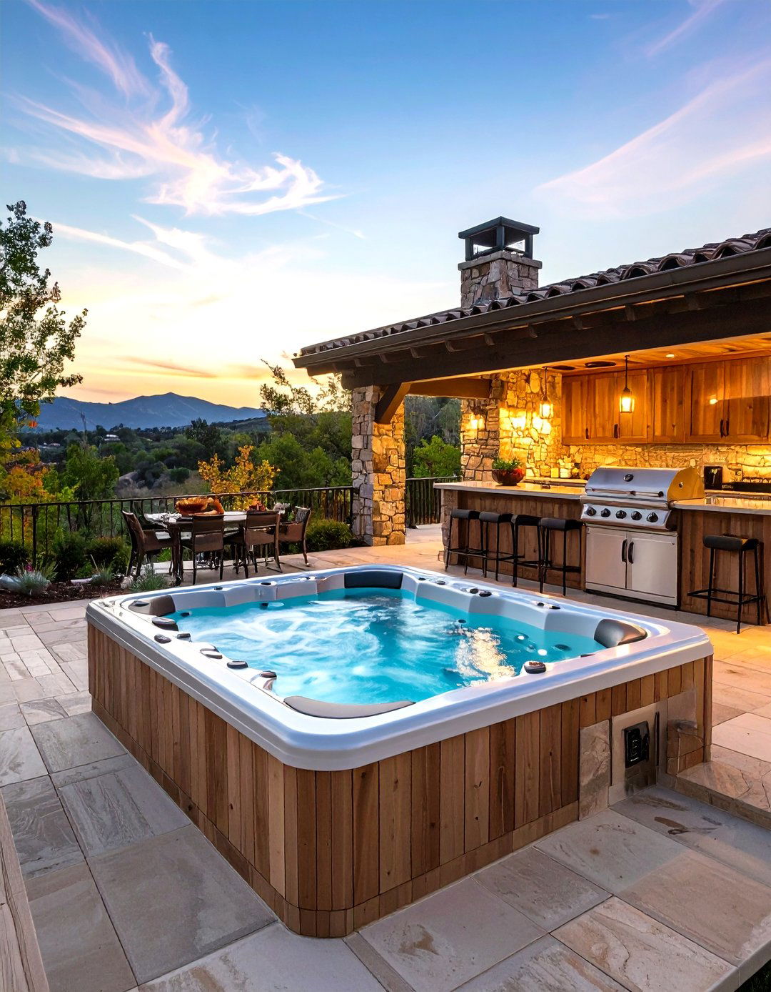 The Hot Tub and Outdoor Kitchen Combo - 30 hot tub patio ideas