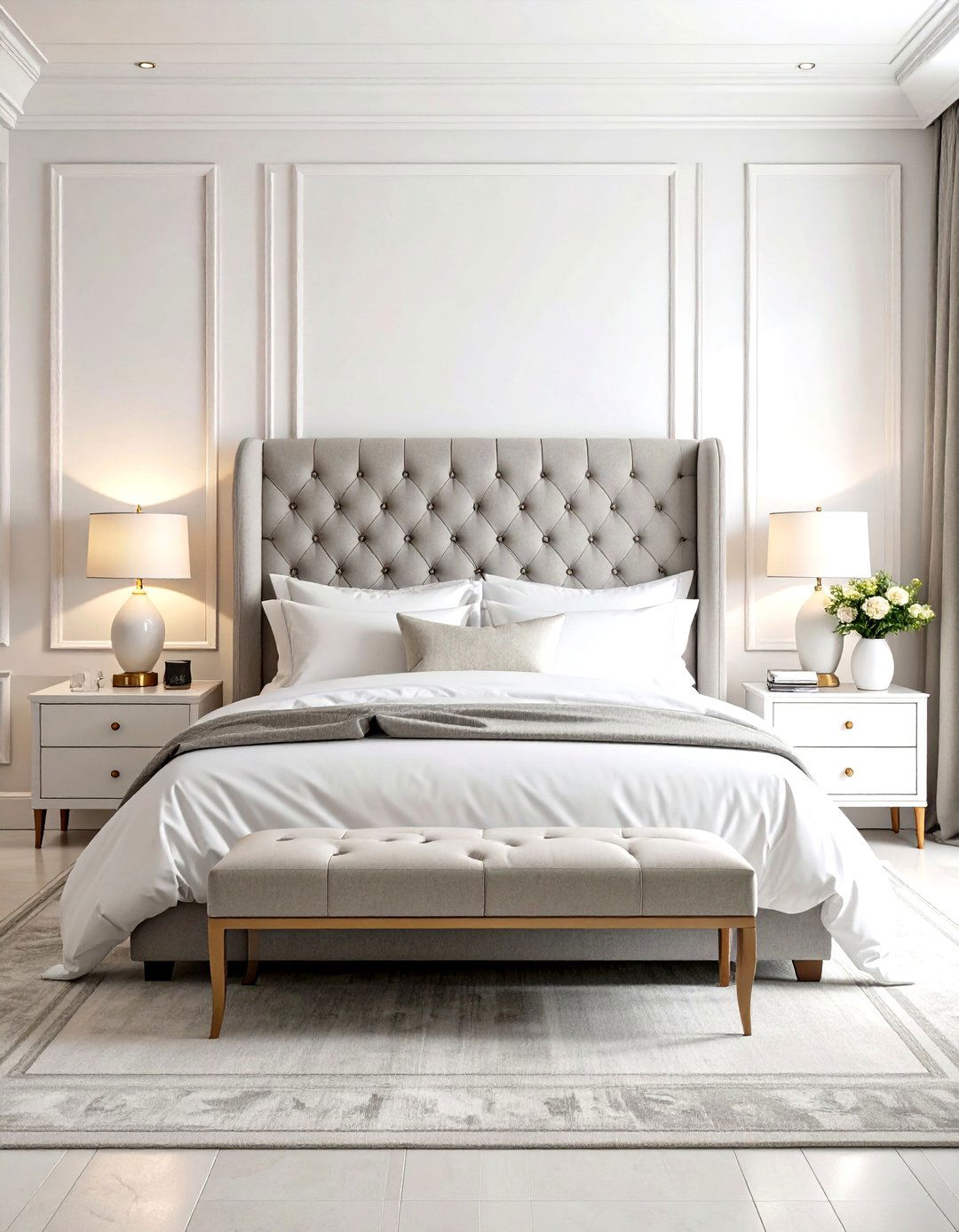 The Hotel Inspired Luxury Bedroom - 30 grey and white bedroom ideas
