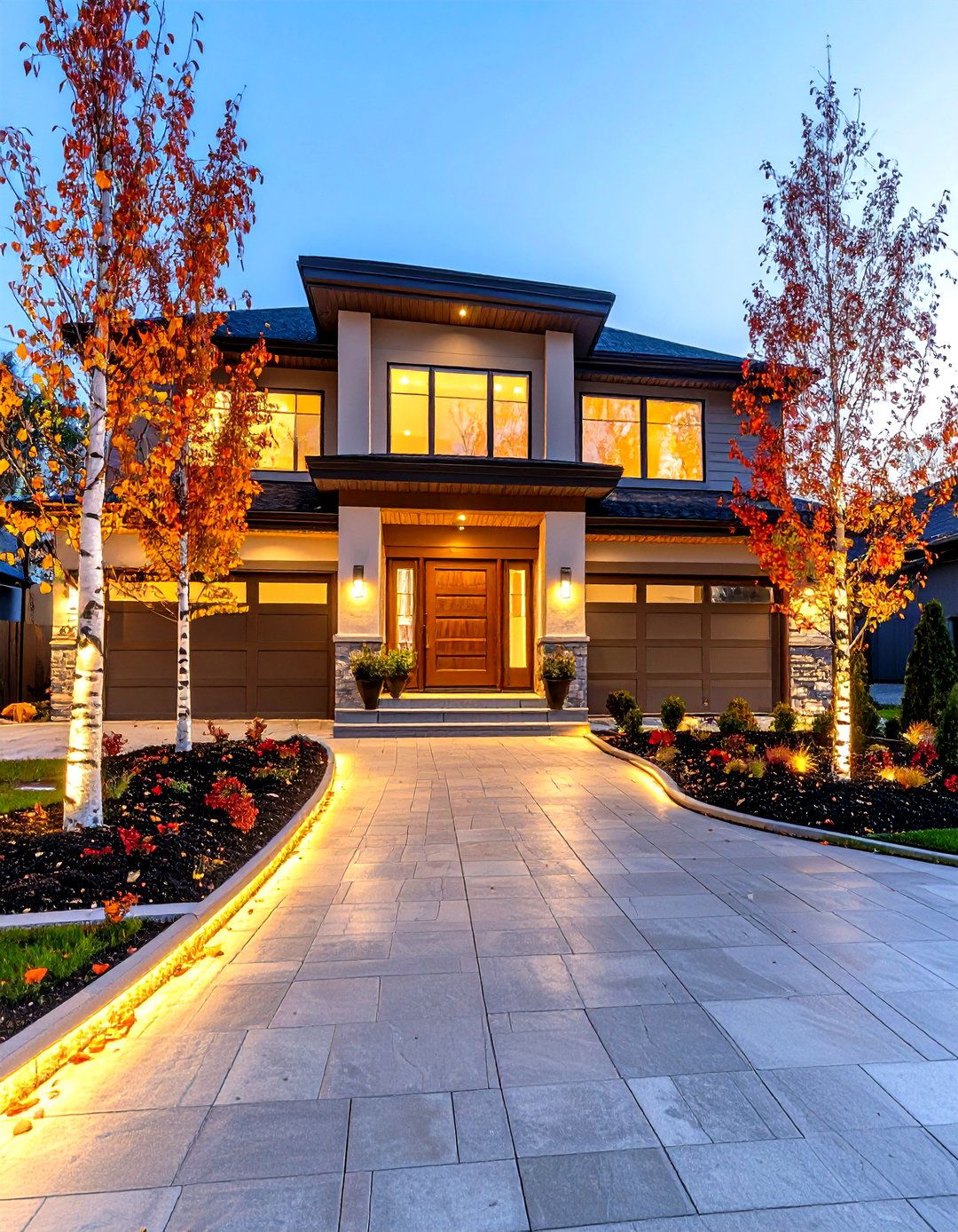 The Illuminated Driveway Entrance - 30 driveway entrance landscaping ideas