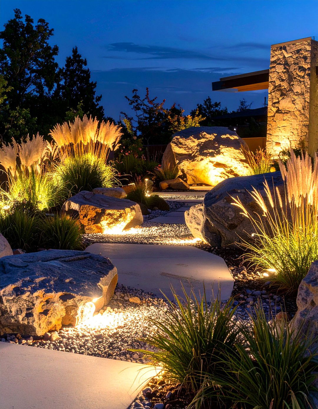 The Illuminated Nightscape Rock Garden - 30 modern rock garden ideas