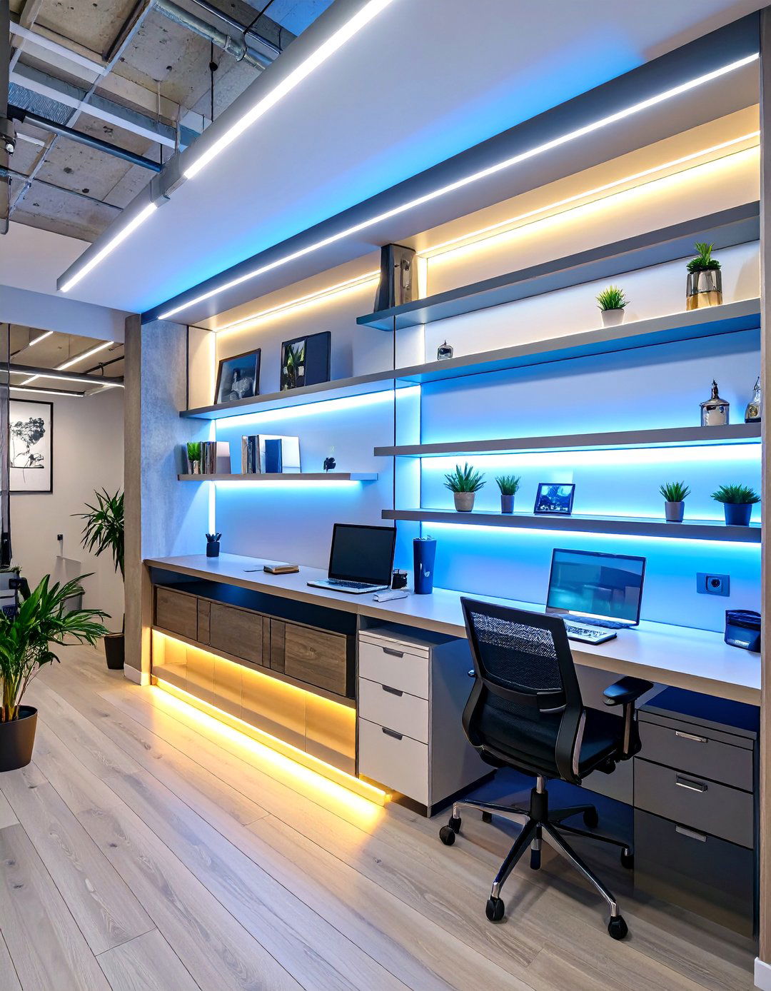 The Illuminated Shelving Basement Office - 30 basement office ideas no windows
