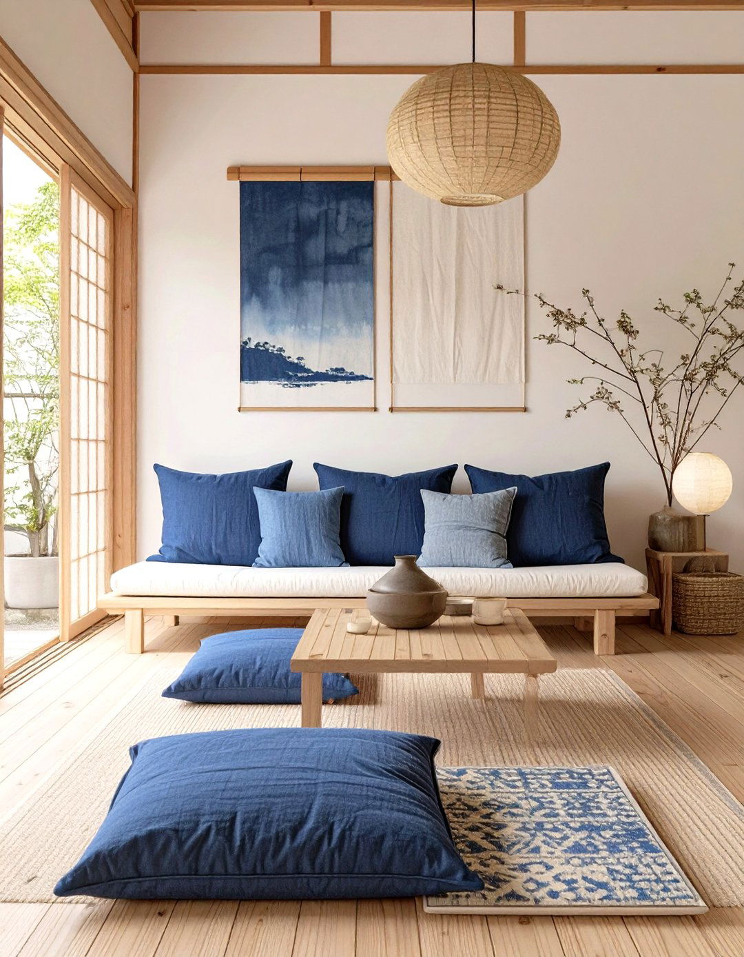 The Indigo Dyed Fabric Aizome Accented Room - 30 japanese house design ideas