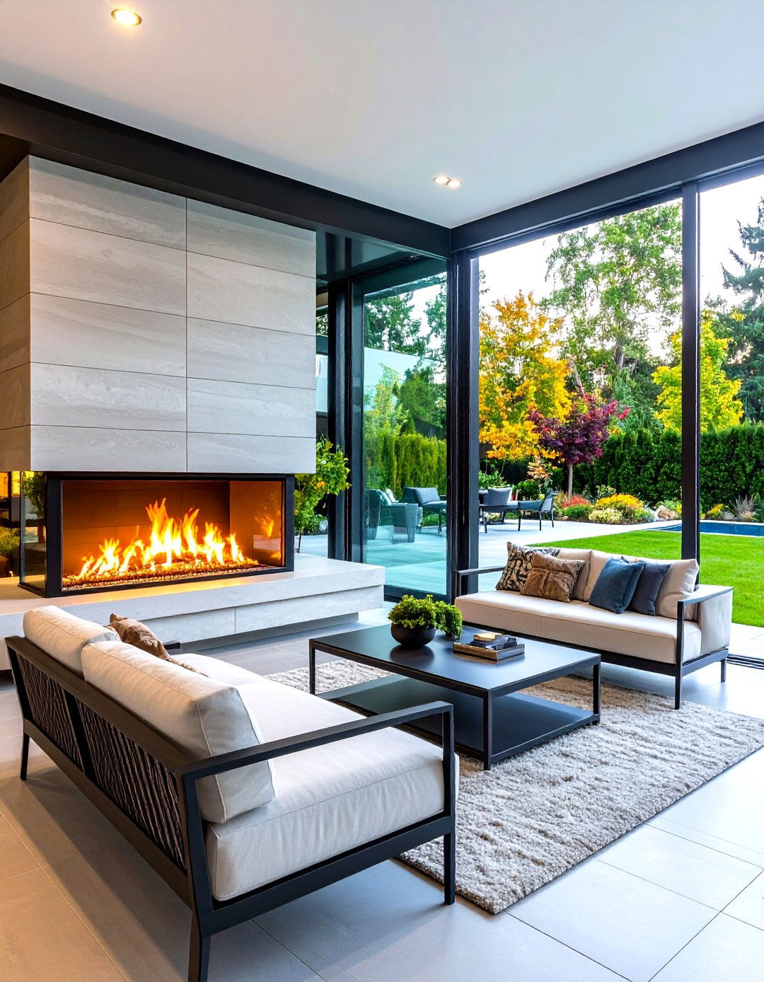 The Indoor Outdoor Connecting Fireplace - 30 living room modern fireplace ideas