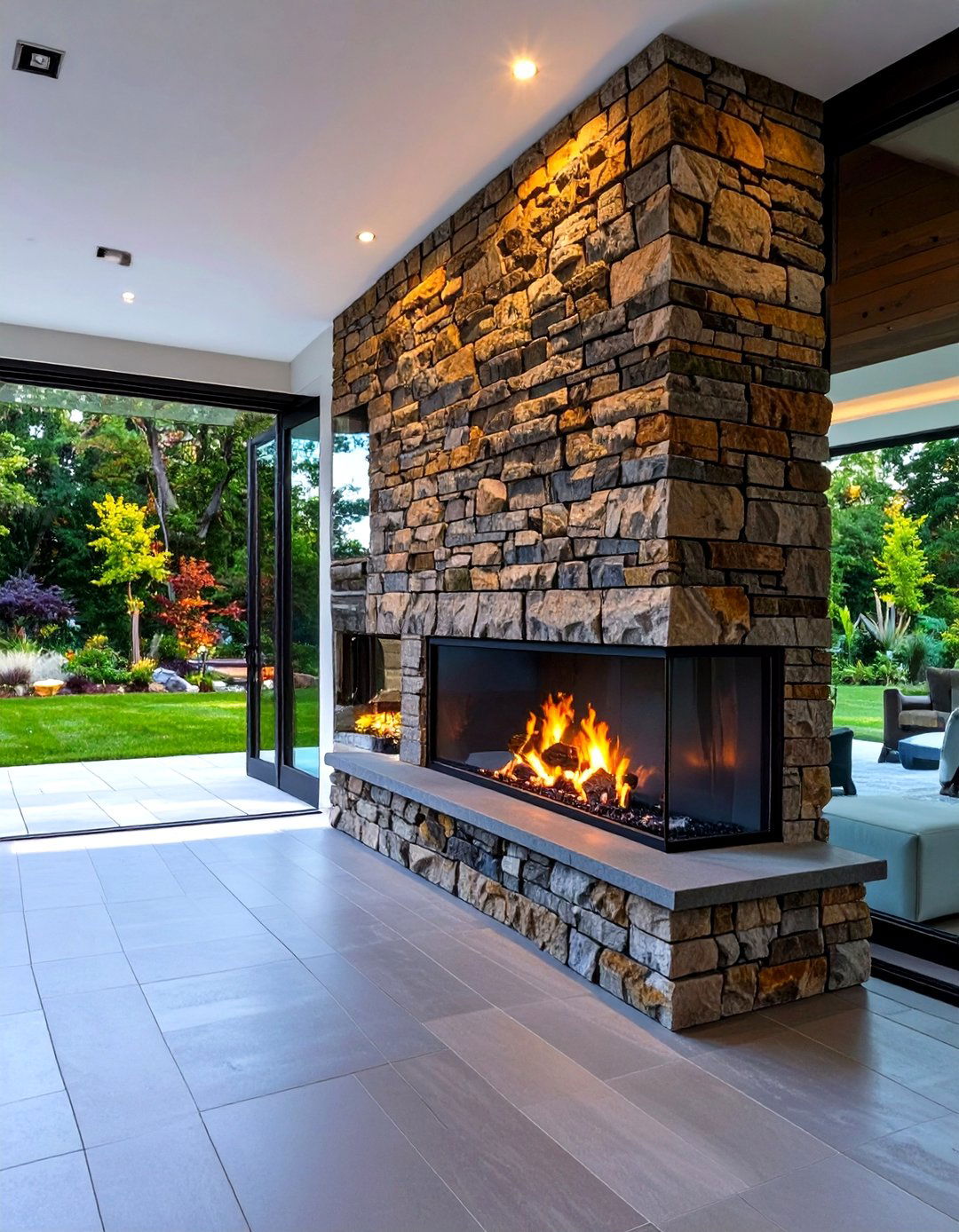 The Indoor Outdoor Flow Fireplace - 30 modern outdoor fireplace ideas