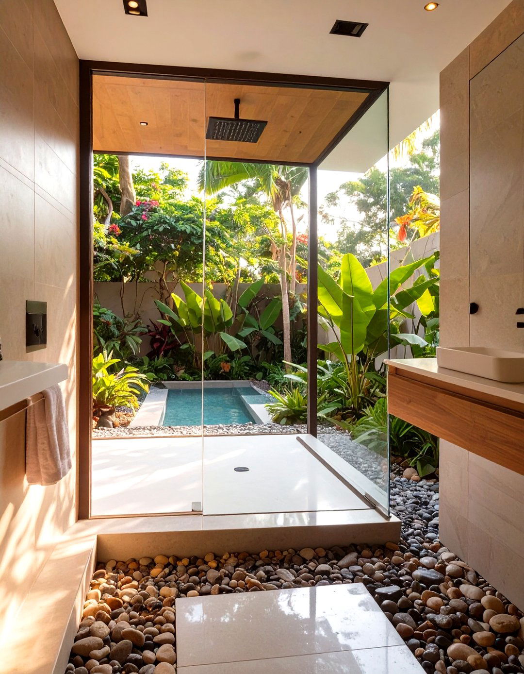 The Indoor Outdoor Illusion Curbless Shower - 30 curbless shower ideas