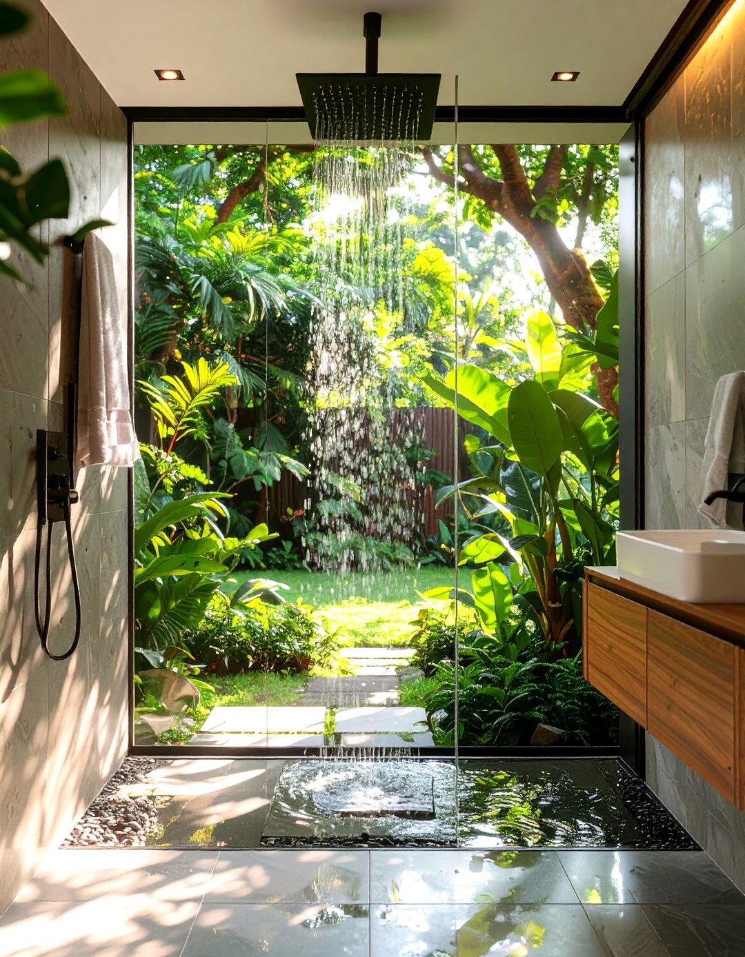 The Indoor Outdoor Walk in Shower Feel - 30 bathroom walk in shower ideas