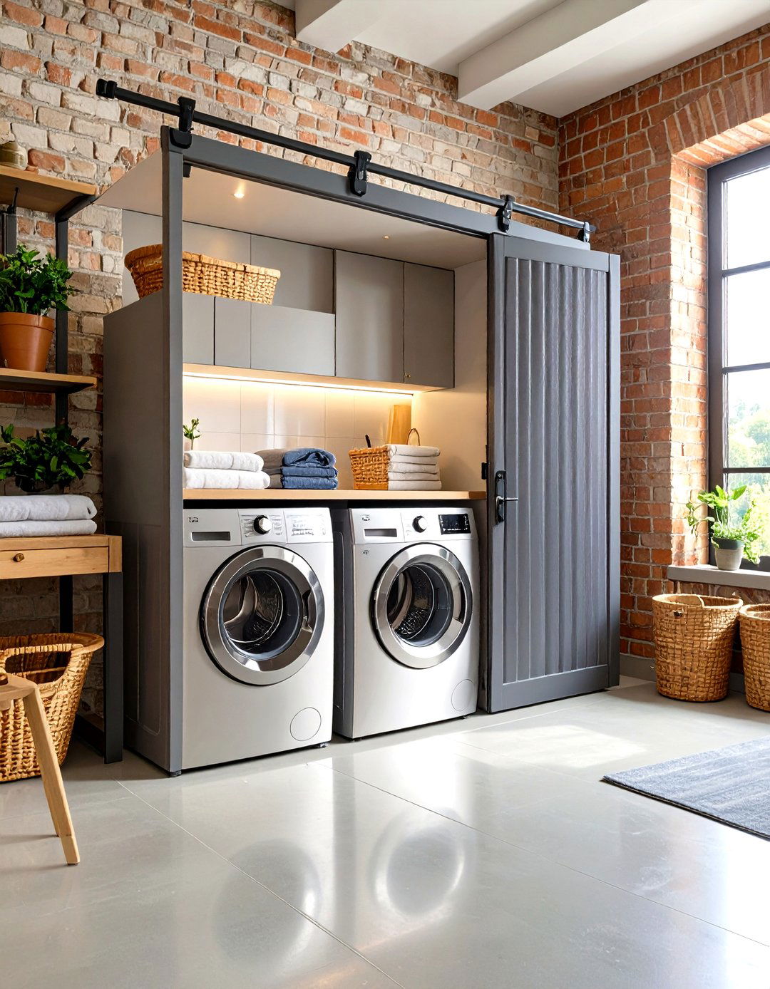 The Industrial Accordion Door - 30 laundry door ideas