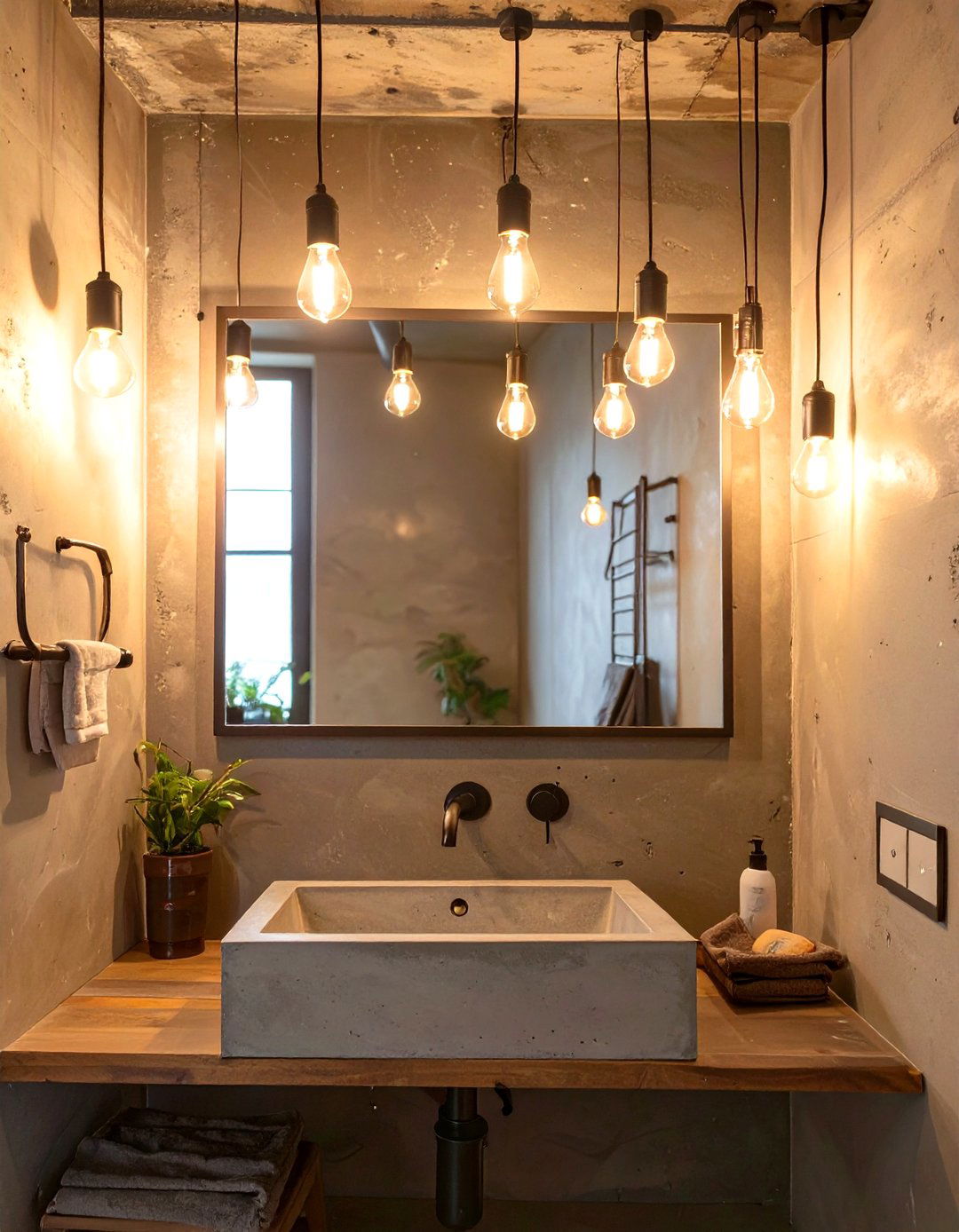 The Industrial Bathroom with Edison Bulb Lighting - 30 industrial bathroom ideas