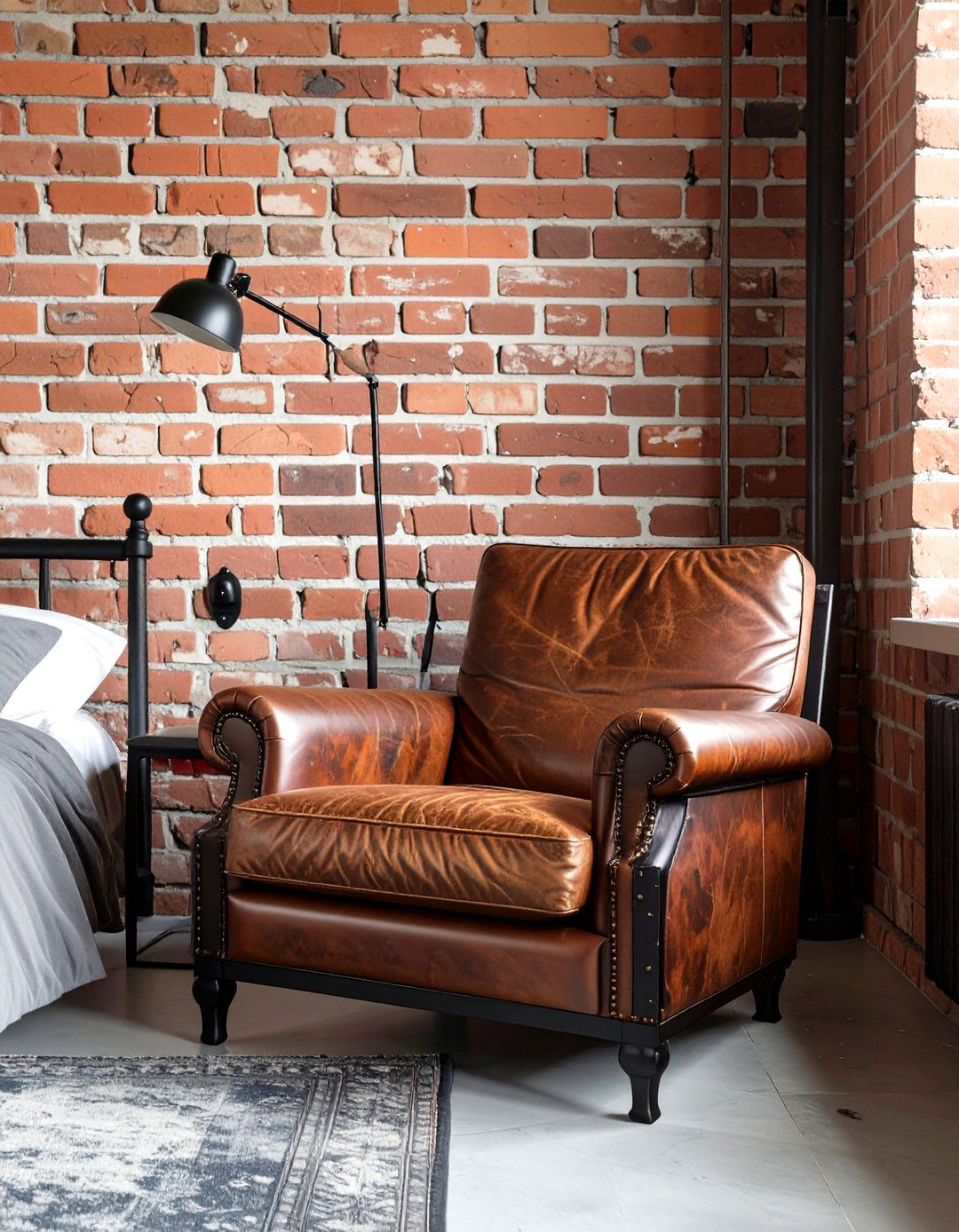 The Industrial Bedroom Leather Armchair - 30 bedroom seating ideas