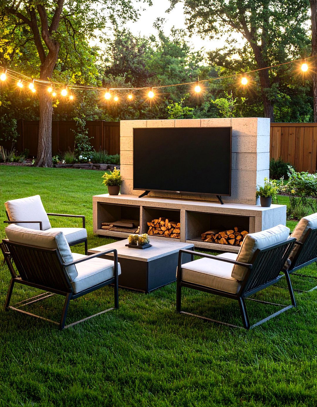 The Industrial Chic Cinder Block Stand - 30 diy outdoor tv ideas