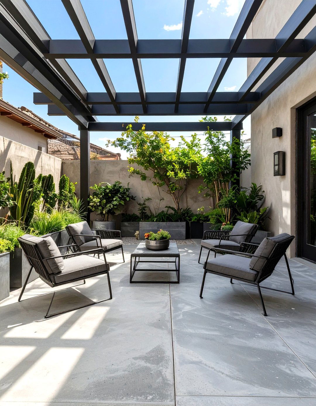 The Industrial Chic Concrete and Metal Patio - 30 concrete patio extension ideas