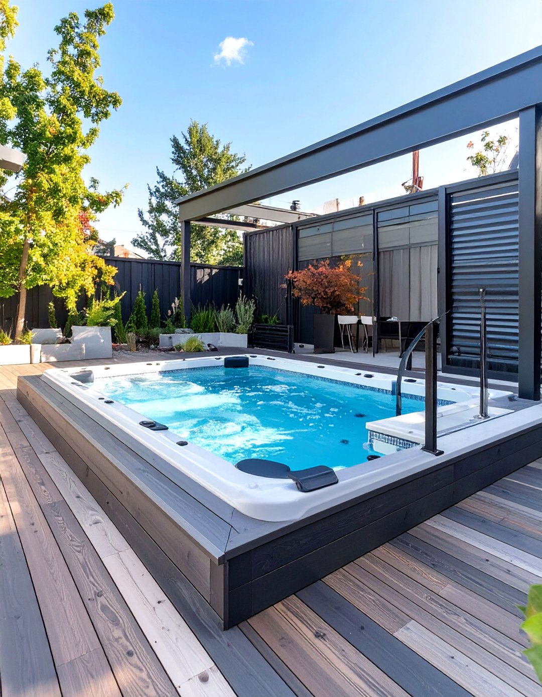 The Industrial Chic Deck - 30 backyard swim spa deck ideas