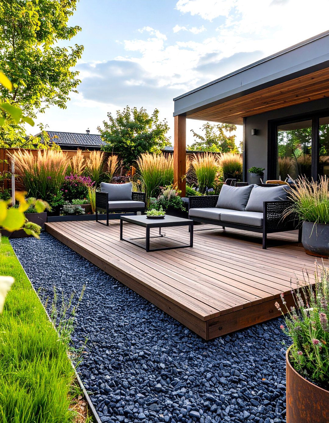 The Industrial Chic Gravel Terrace - 30 gravel backyard ideas