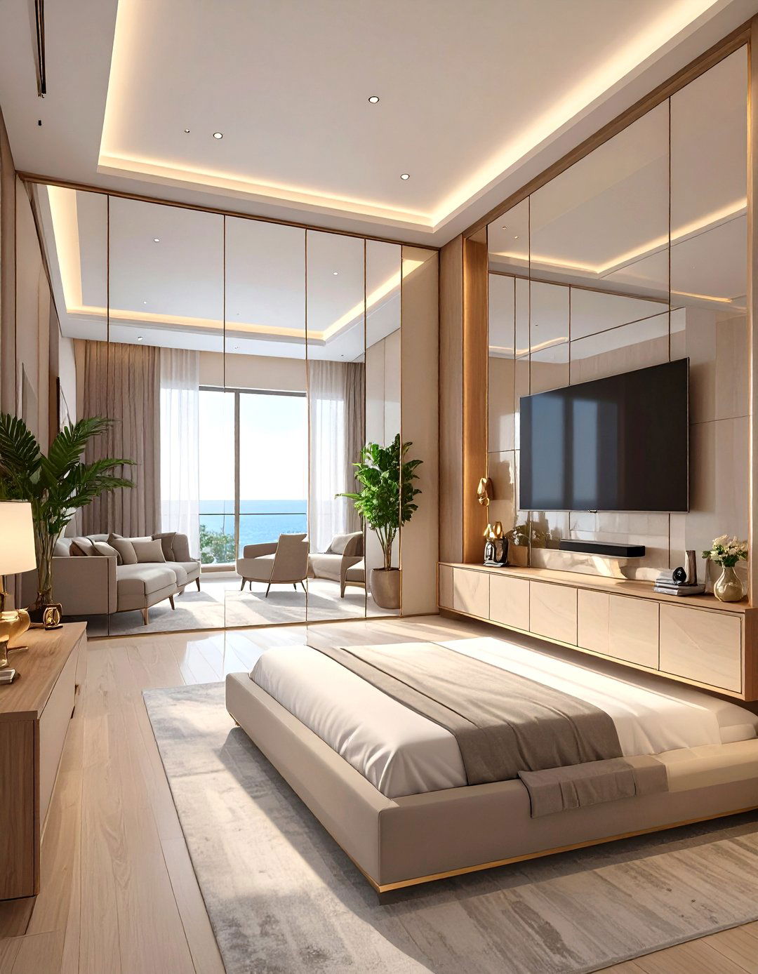 The Industrial Concrete Finish Bedroom Wall - 30 master bedroom tv wall ideas