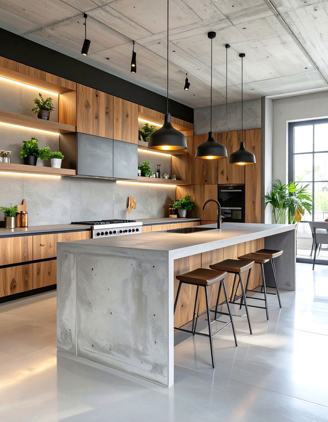 The Industrial Concrete Focused Kitchen - 30 open kitchen ideas