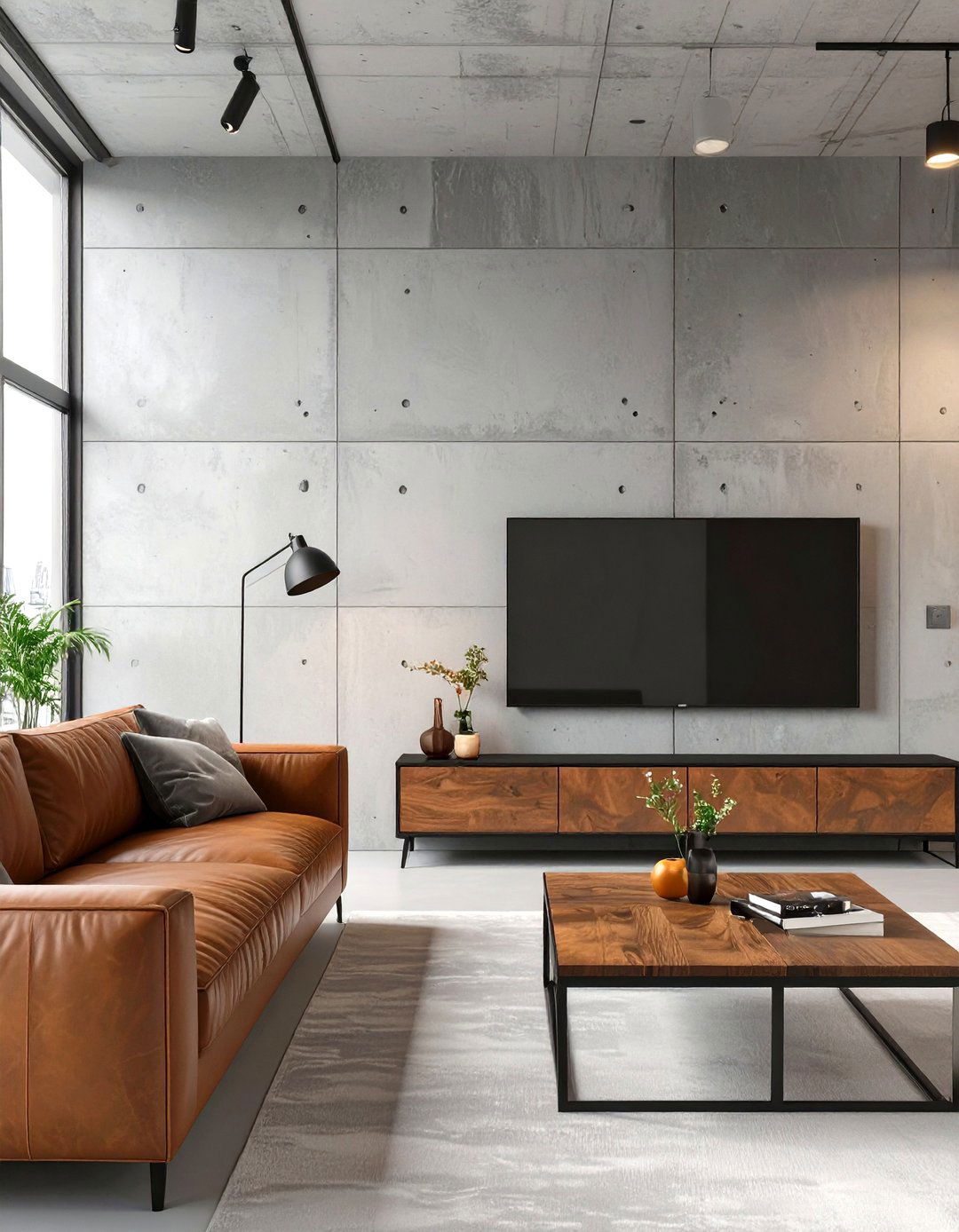 The Industrial Concrete Wall Living Room - 30 modern living room ideas with tv