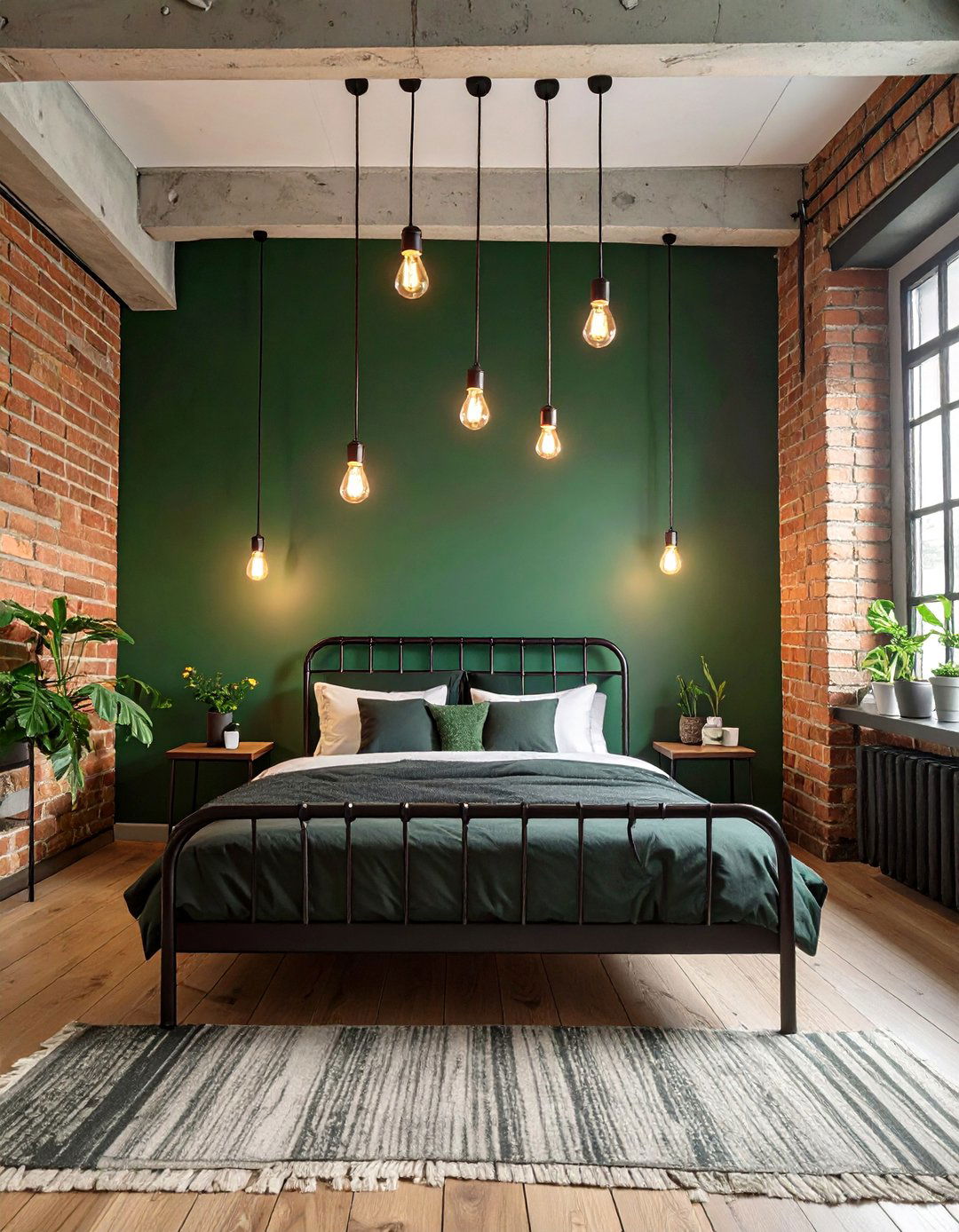 The Industrial Dark Green Loft Bedroom - 30 dark green bedroom ideas
