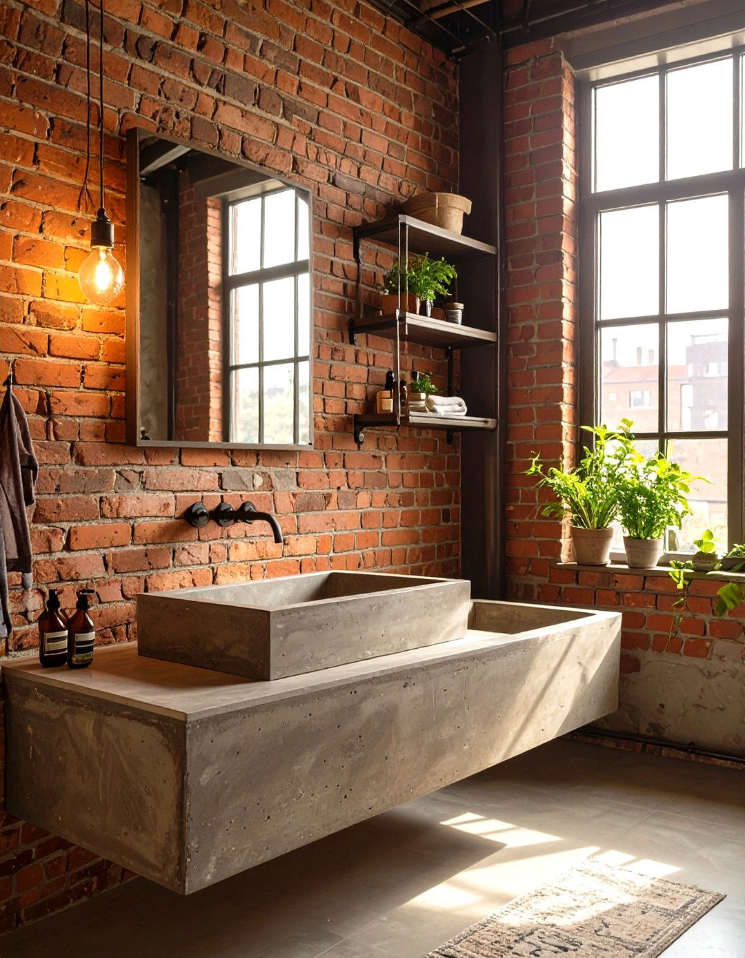 The Industrial Exposed Brick Bathroom - 30 moody bathroom ideas