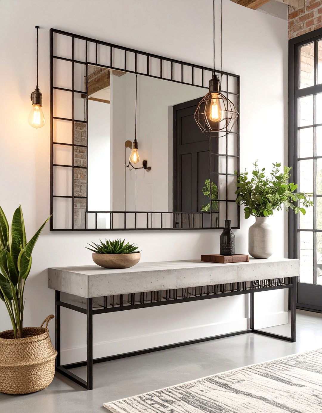 The Industrial Grid Entryway Mirror - 30 modern entryway mirror ideas