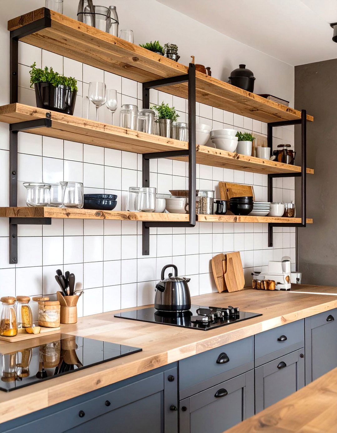 The Industrial Kitchen with Open Pipe Shelving - 30 industrial home design ideas