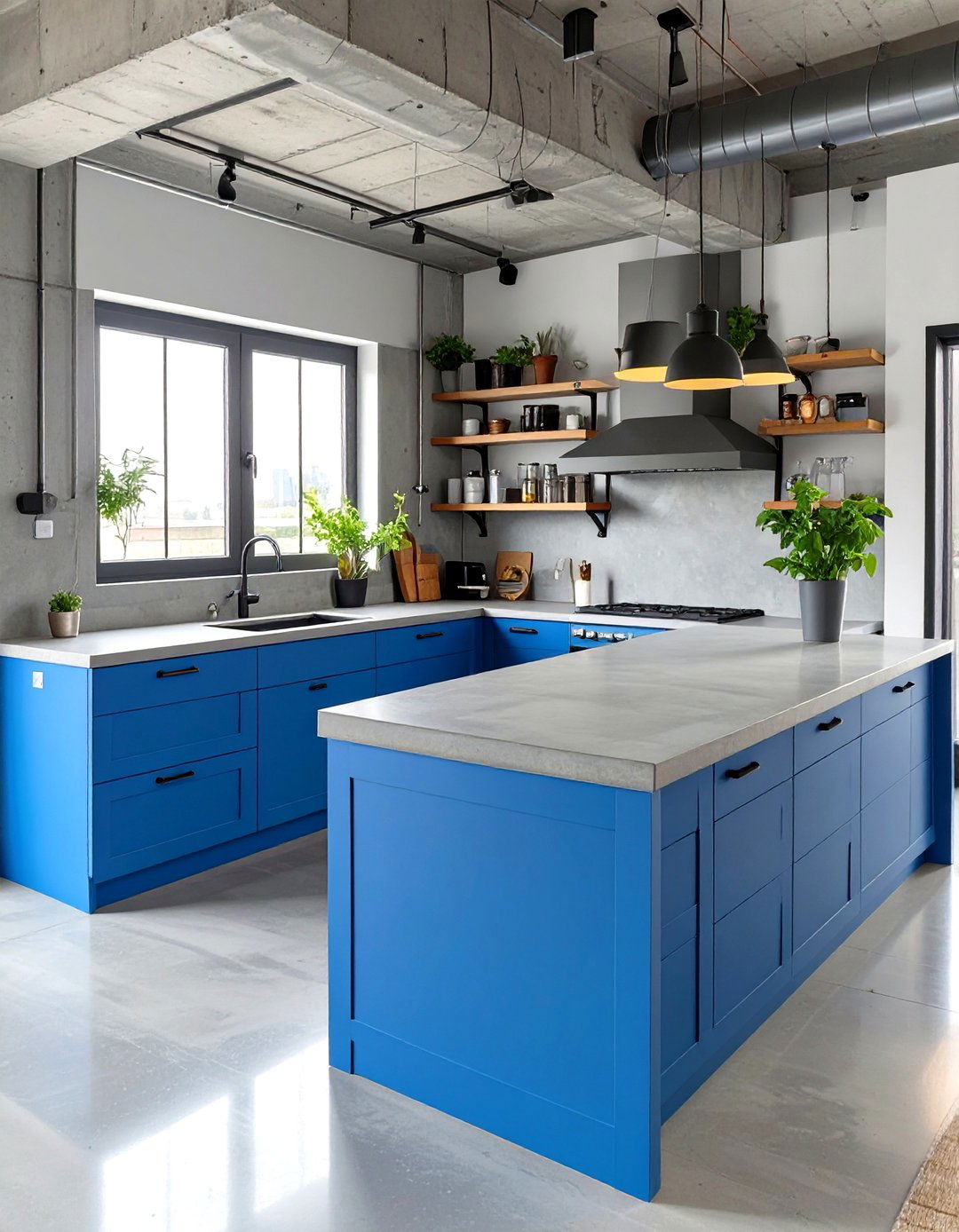 The Industrial Kitchen with a Pop of Color - 30 industrial style interior design ideas