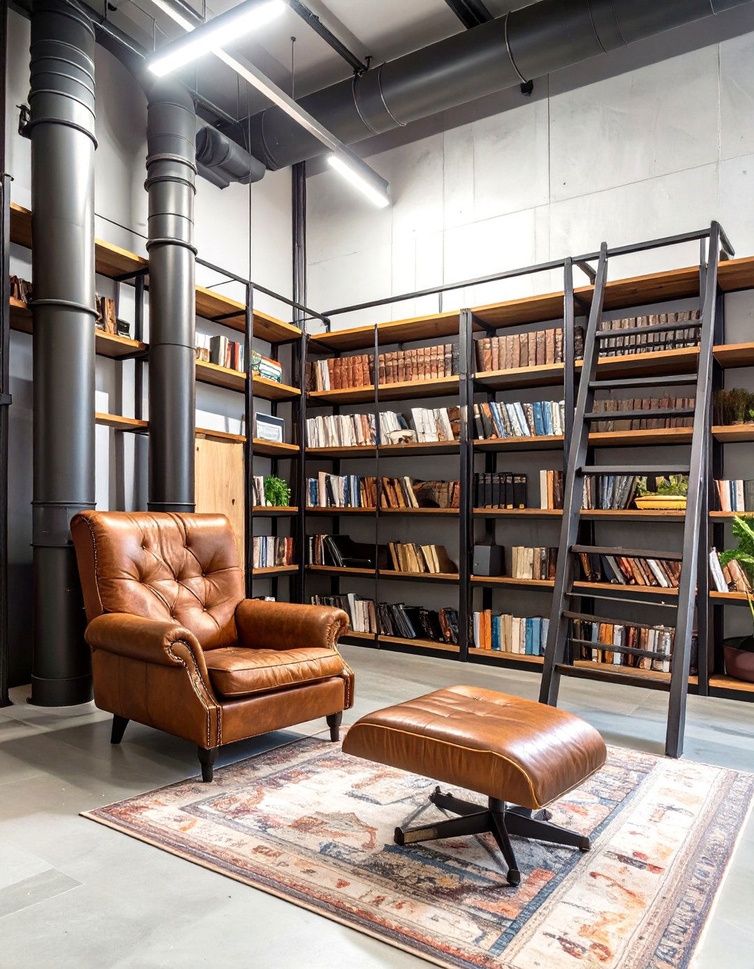 The Industrial Library and Reading Nook - 30 industrial style interior design ideas