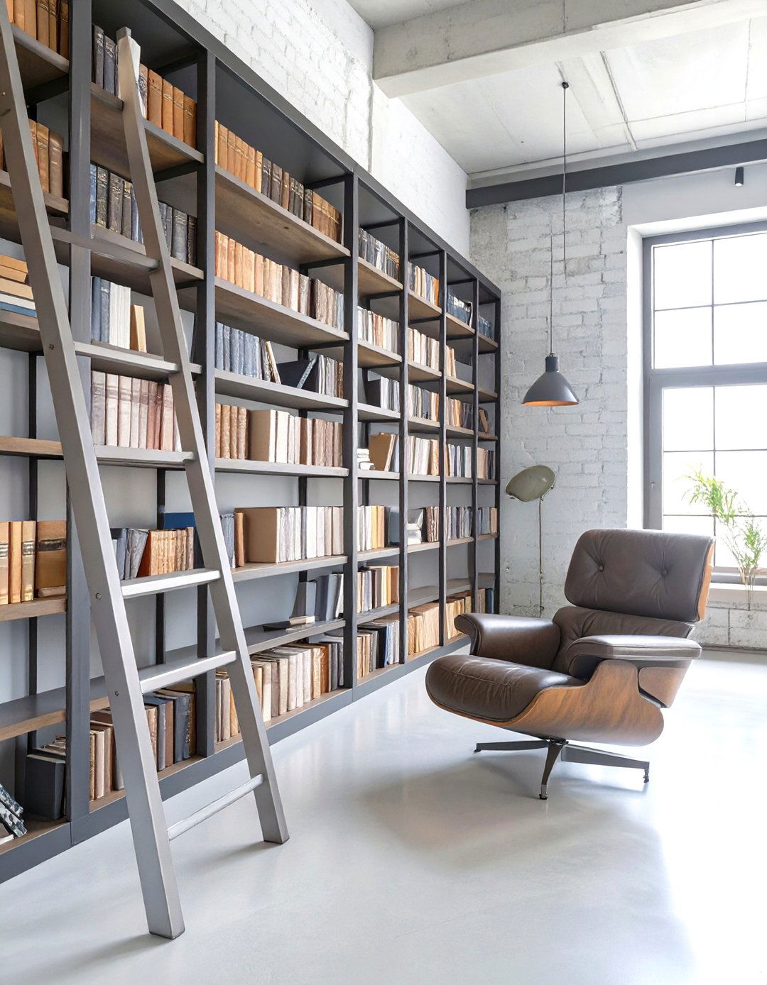 The Industrial Library with Floor to Ceiling Shelving - 30 industrial interior design ideas