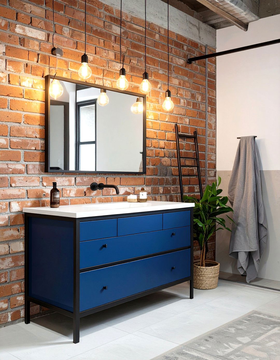 The Industrial Loft Bathroom Vibe - 30 navy blue vanity bathroom ideas