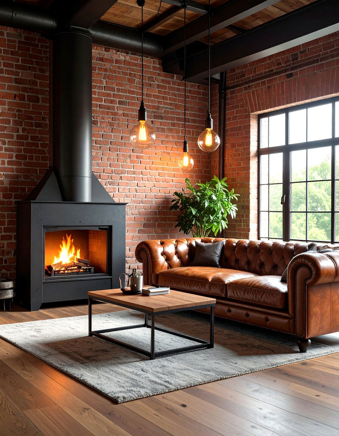 The Industrial Loft Brick Fireplace - 30 living room with fireplace ideas