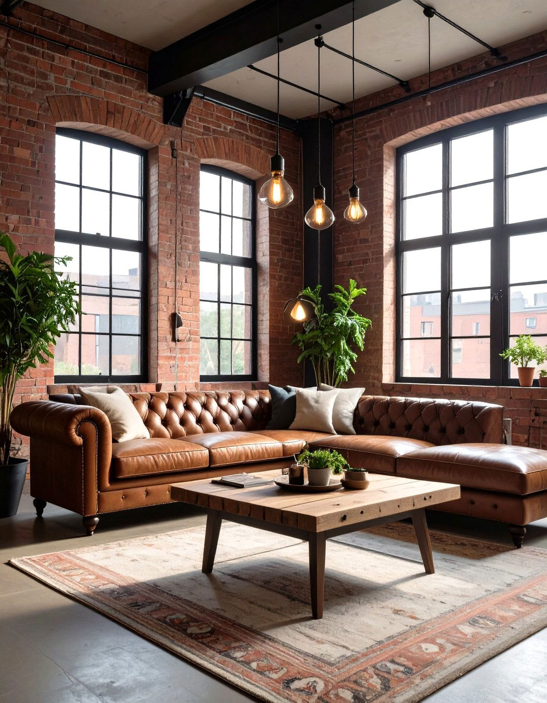 The Industrial Loft Living Room - 30 leather couch living room ideas