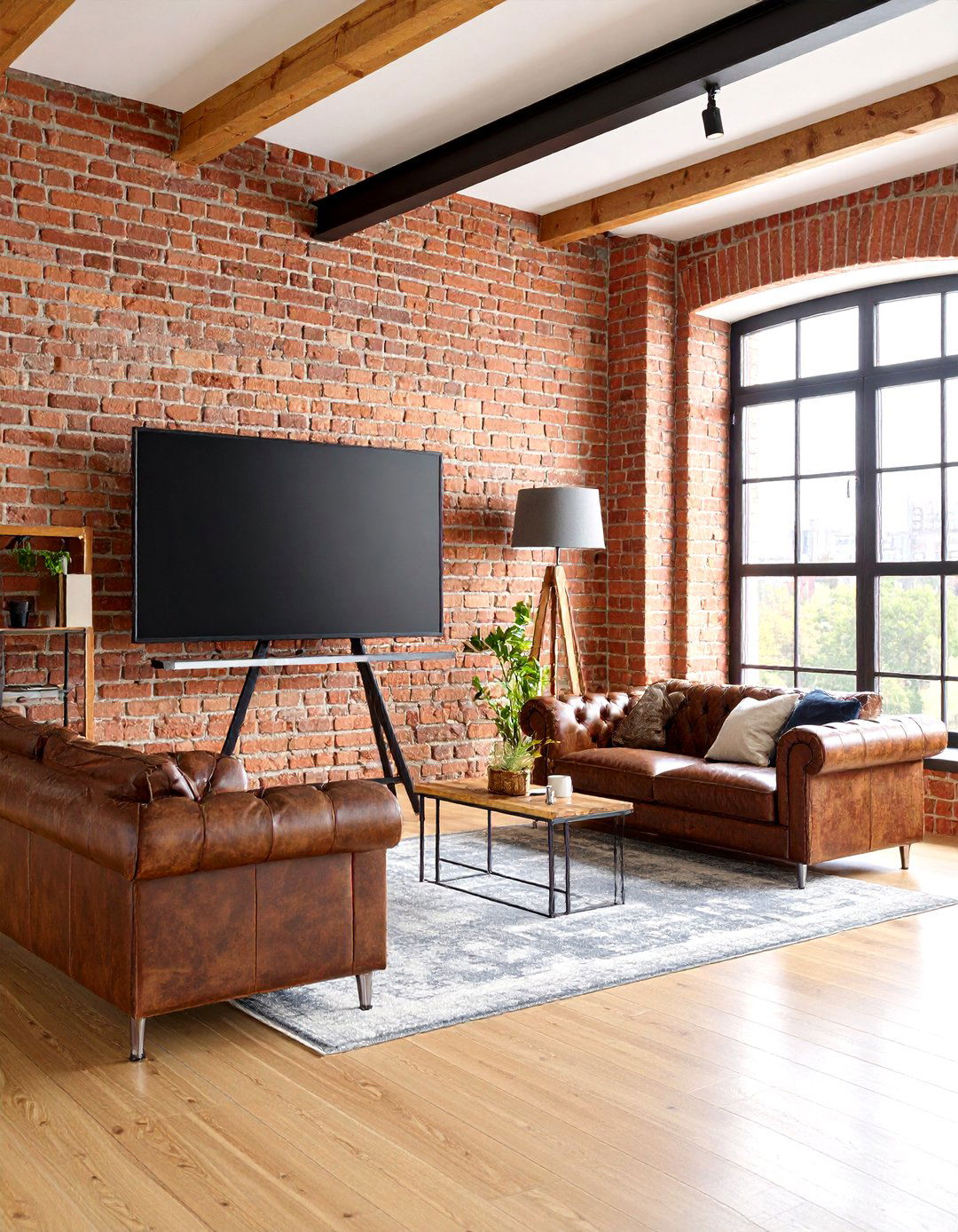 The Industrial Loft Living Room with a TV on an Easel - 30 living room ideas with tv