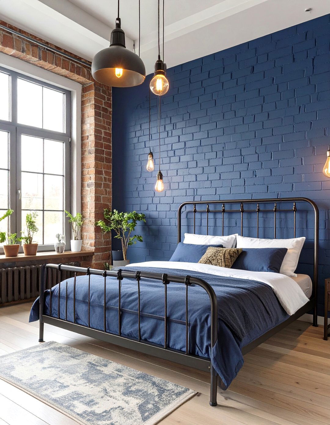 The Industrial Loft Navy Bedroom - 30 dark blue bedroom ideas