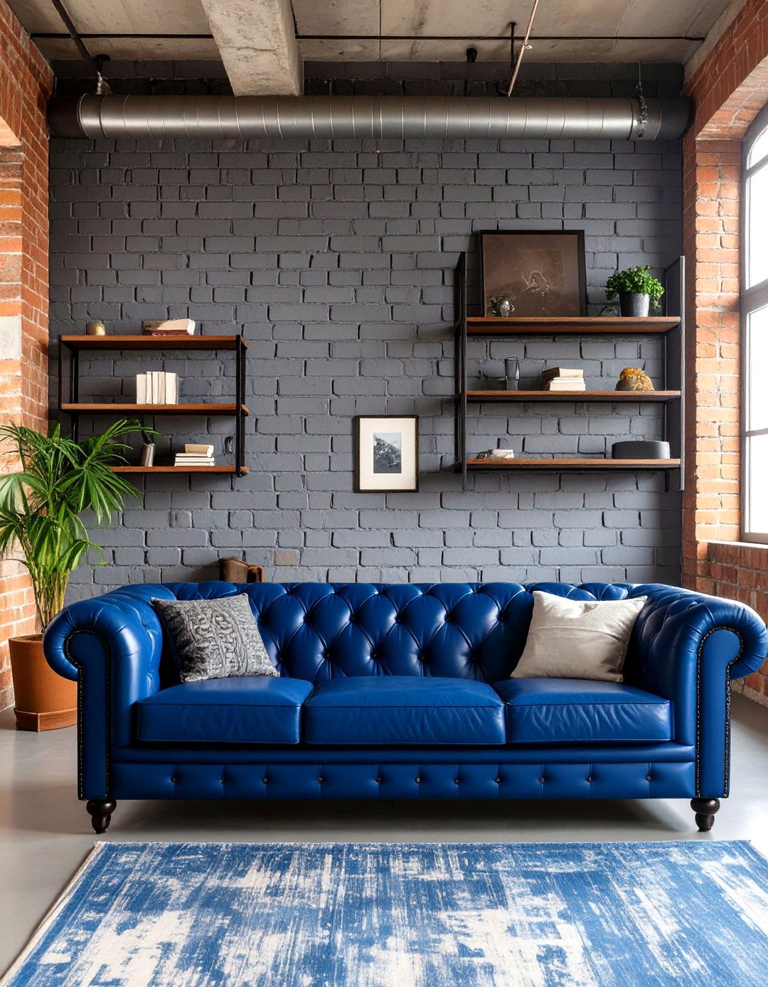 The Industrial Loft Slate Grey and Denim Blue Living Room - 30 blue and grey living room ideas