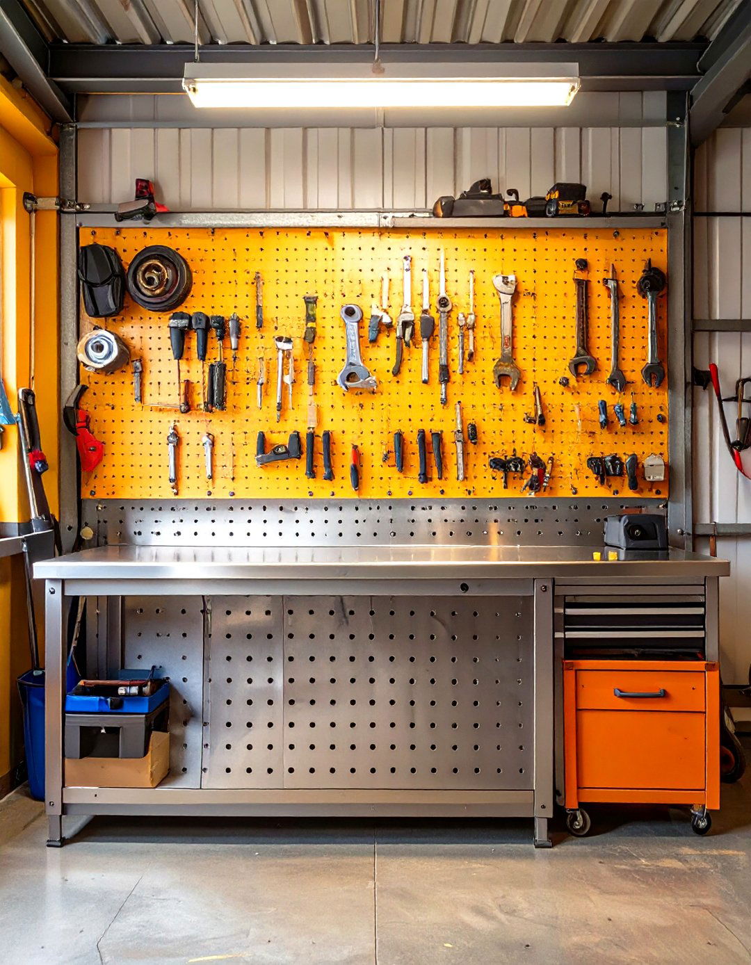The Industrial Metal Garage Pegboard Wall - 30 garage pegboard ideas