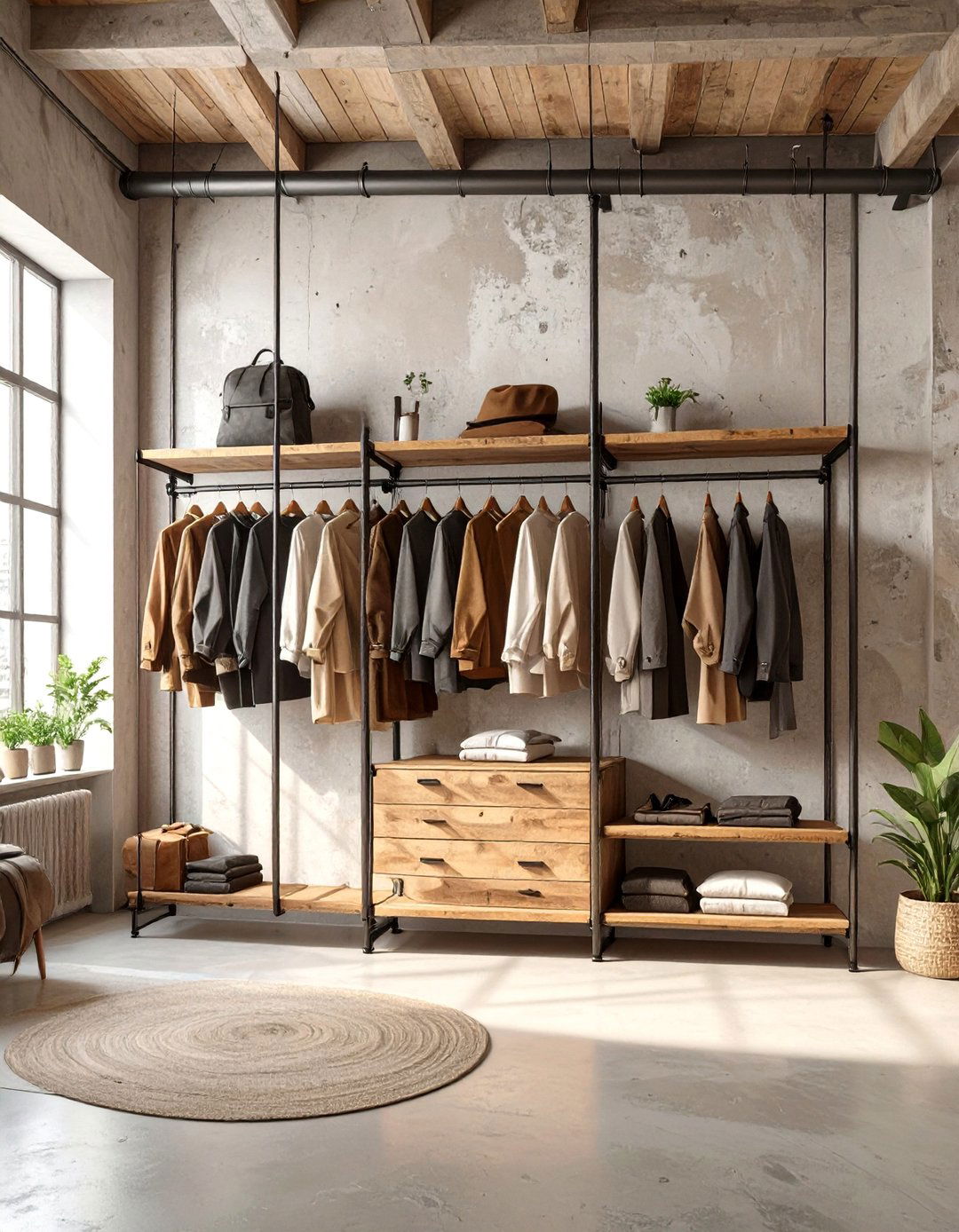 The Industrial Open Pipe Clothing Rack - 30 bedroom wardrobe design ideas