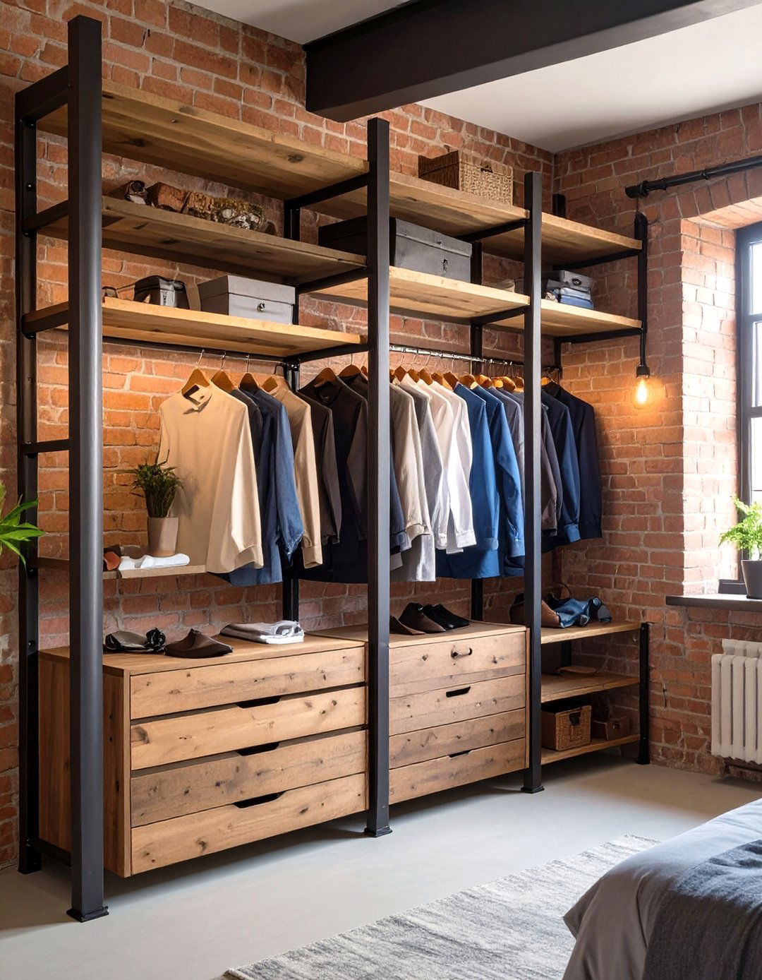 The Industrial Open Pipe System - 30 closet ideas for small spaces