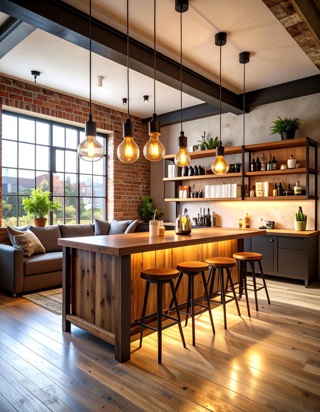 The Industrial Pipe Shelving Bar - 30 living room bar ideas