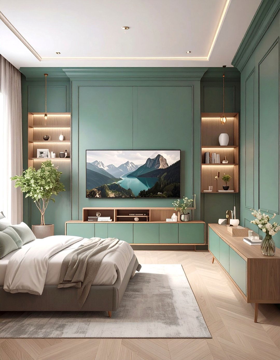 The Industrial Pipe Shelving Bedroom Unit - 30 master bedroom tv wall ideas