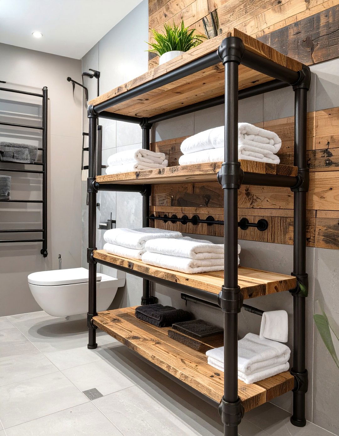 The Industrial Pipe Shelving Unit - 30 bathroom towel ideas