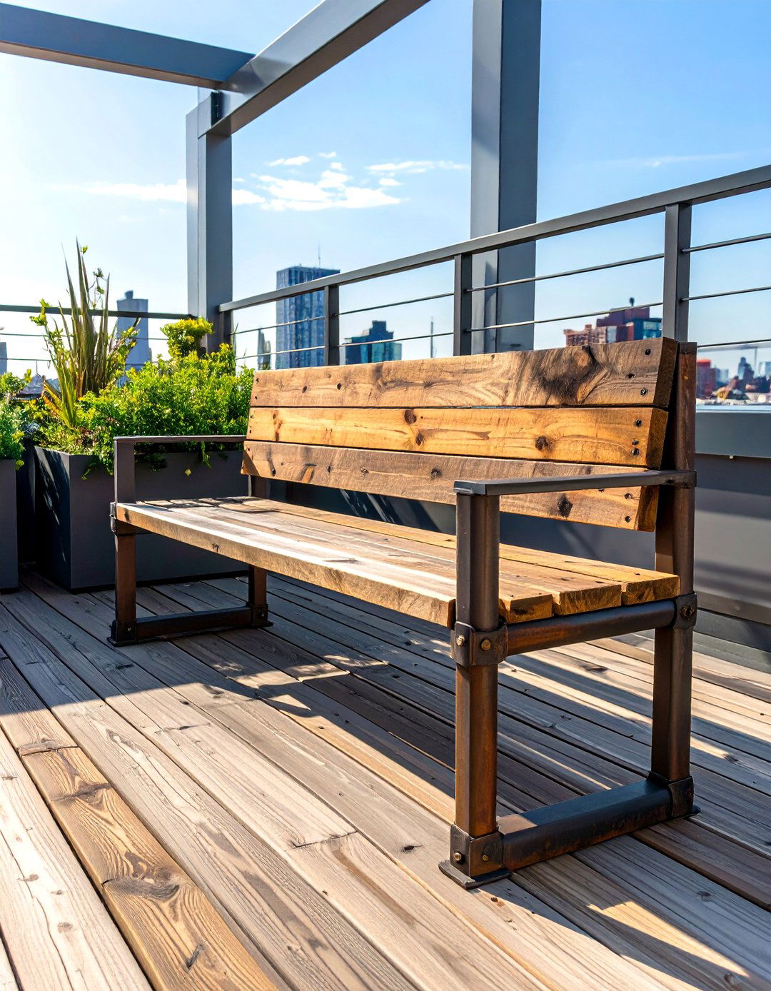 The Industrial Pipe and Wood Bench - 30 deck bench ideas