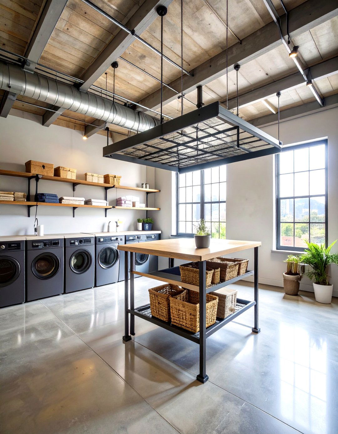 The Industrial Pulley and Pipe Laundry Room Rack - 30 laundry room drying rack ideas