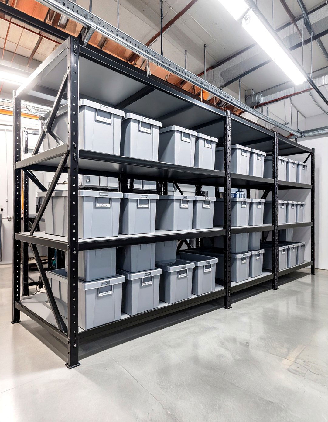 The Industrial Steel Shelving Grid - 30 basement shelving ideas