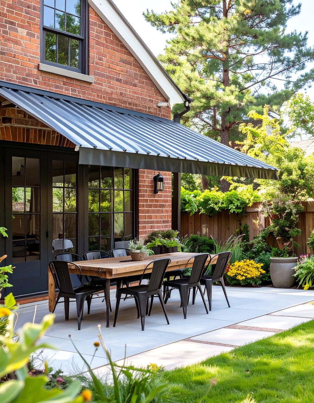 The Industrial Style Corrugated Metal Awning - 30 backyard shade ideas