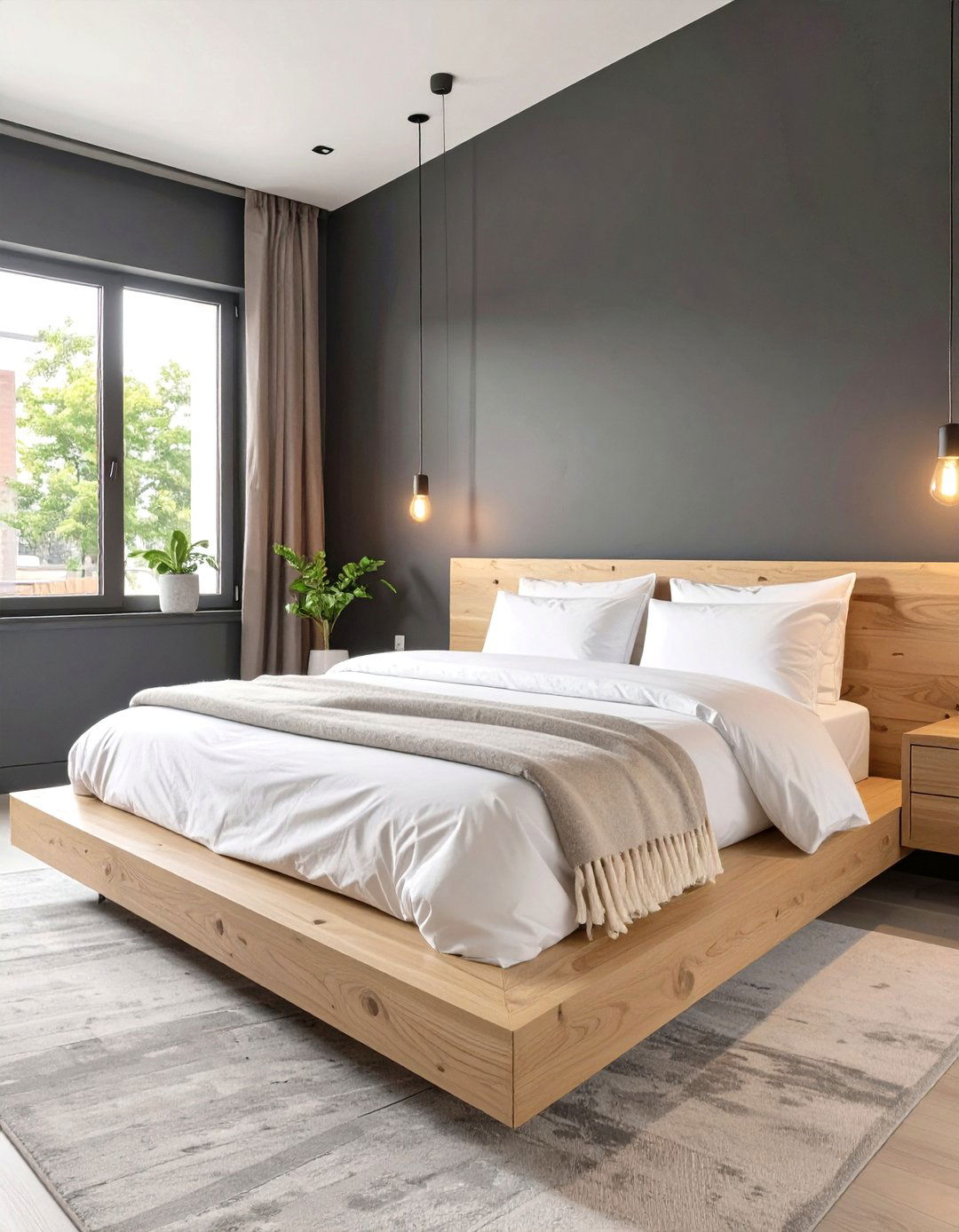 The Ink Black and Natural Wood Bedroom - 30 cozy moody bedroom ideas