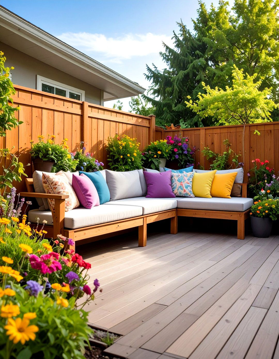 The Integrated Bench with High Back - 30 deck privacy ideas