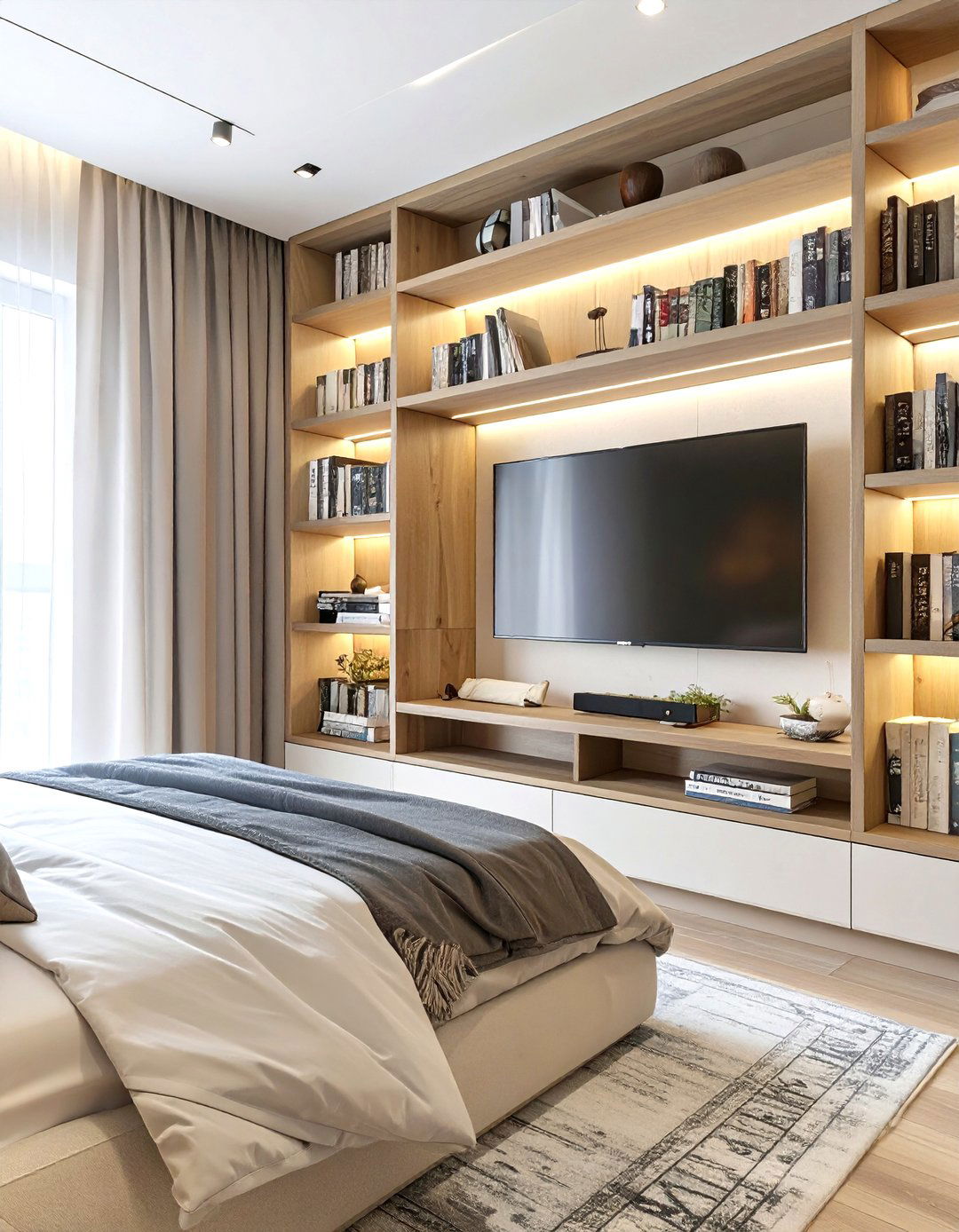 The Integrated Bookcase Bedroom - 30 broom tv ideas