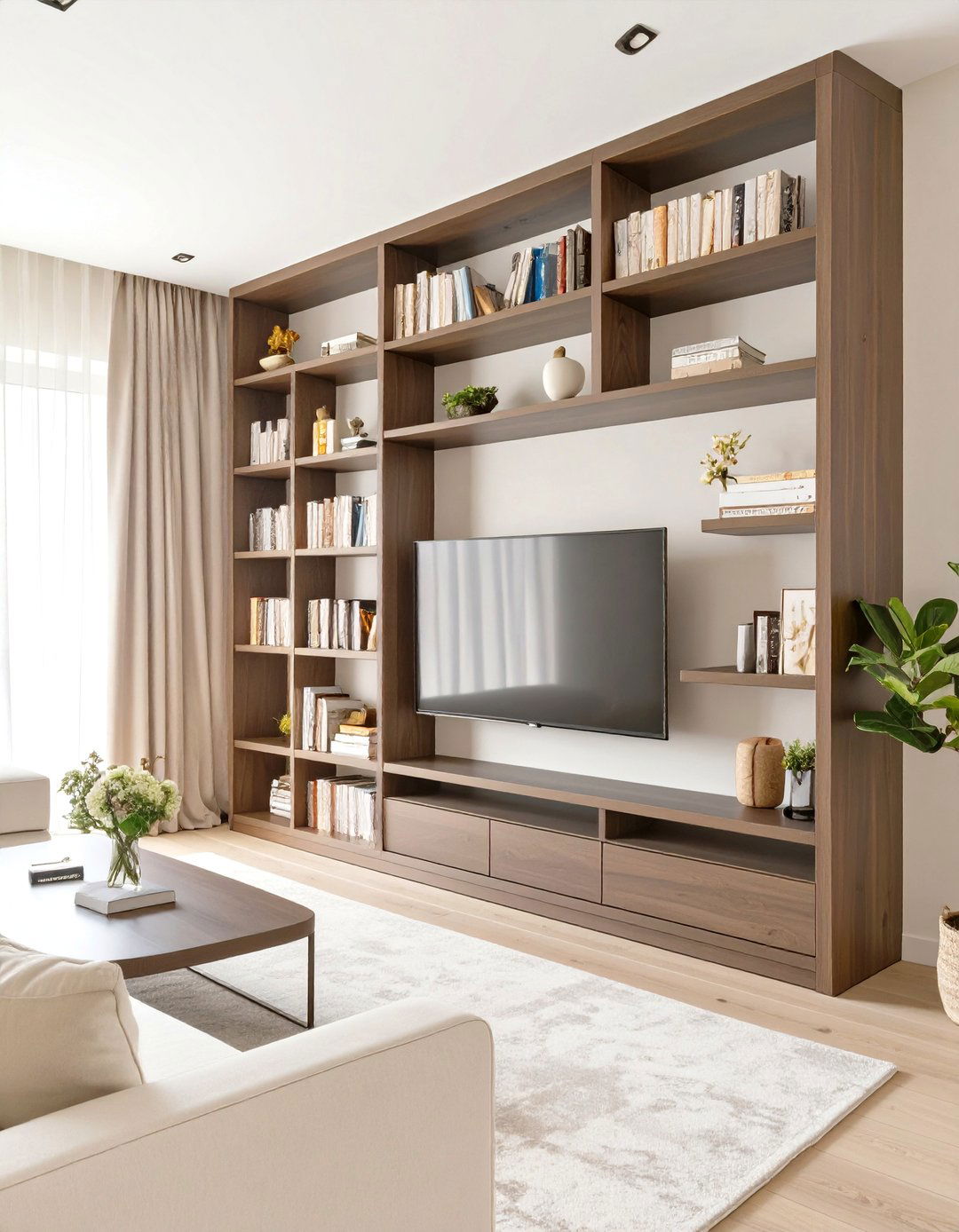 The Integrated Bookshelf Wall Living Room - 30 modern living room ideas with tv