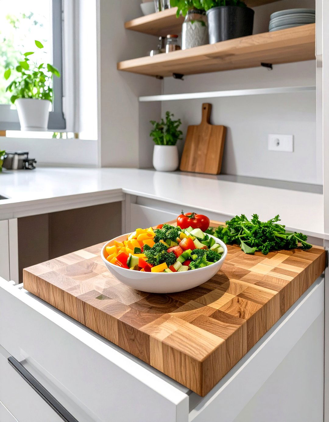 The Integrated Cutting Board Corner - 30 blind corner kitchen cabinet ideas