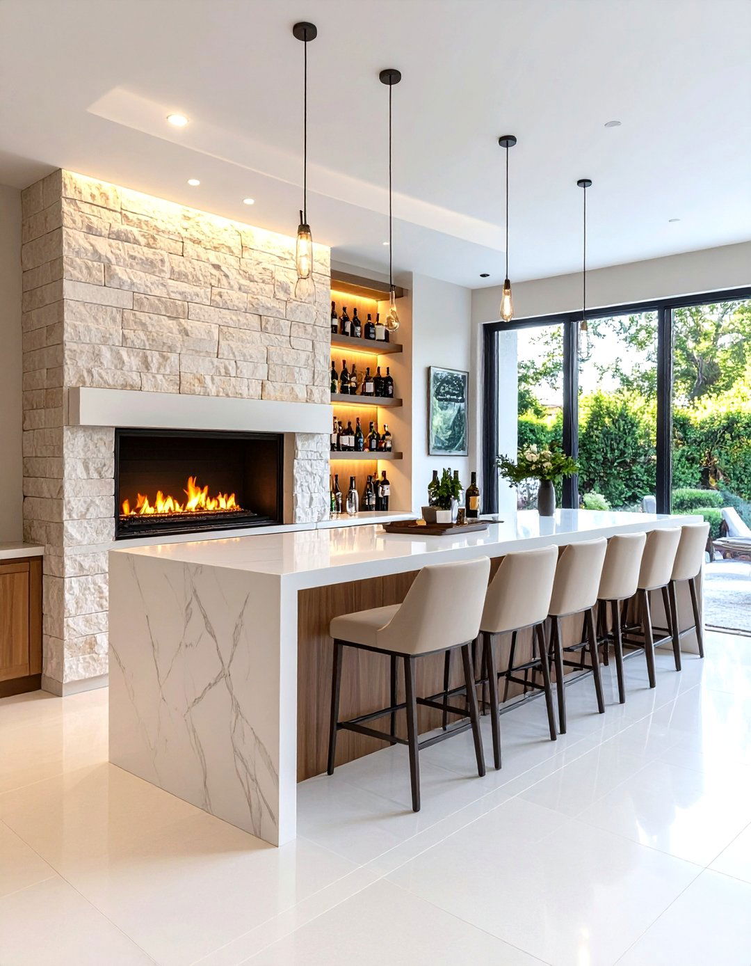 The Integrated Fireplace Bar - 30 living room bar ideas